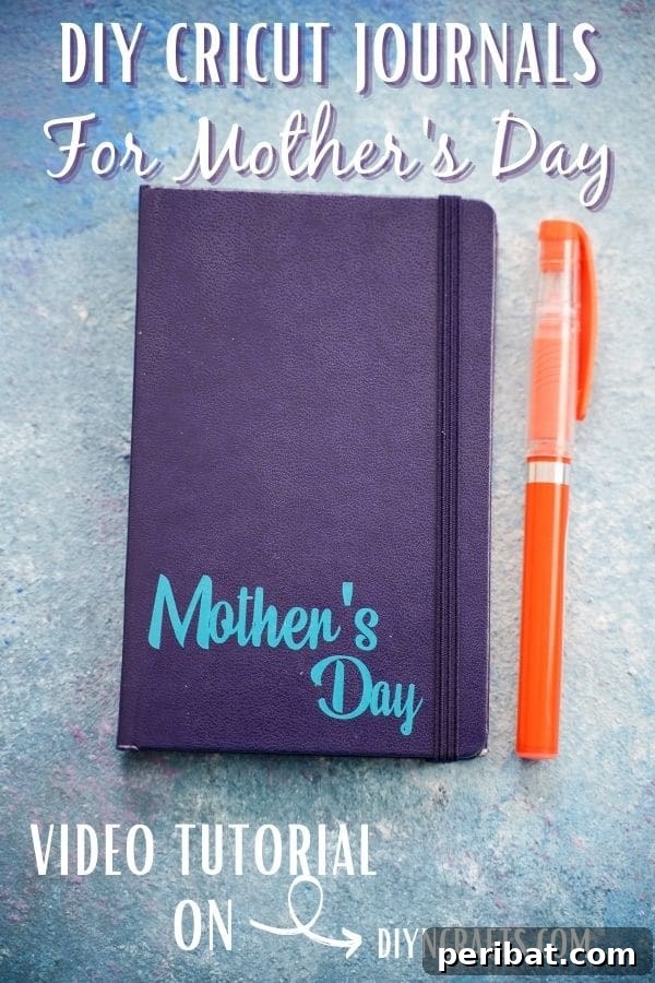 Craft Personalized Vinyl Journals for Mother's Day 2 Blue journal with light blue 'Mother's Day' printed on bottom by orange marker