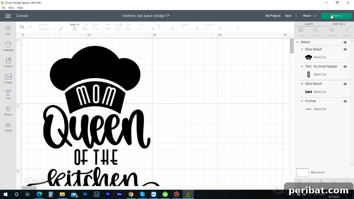 A screenshot of a design loaded into Cricut Design Space, showing the digital layout before it's sent to the cutting machine.
