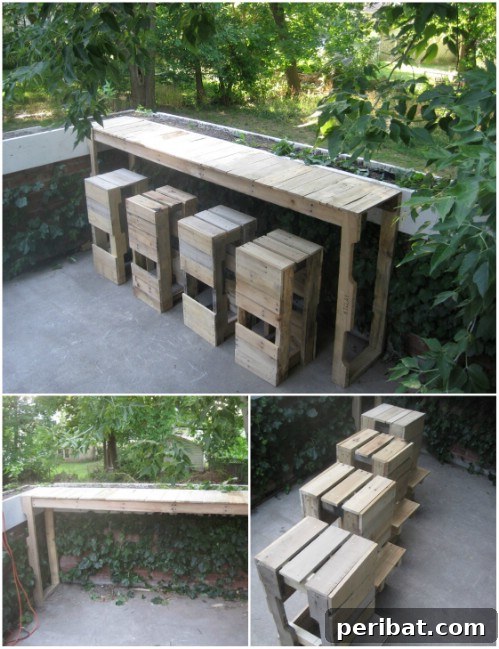 35 Creative Outdoor Pallet Ideas for Every DIY Skill Level 15 Pallet Outdoor Bar with Stools