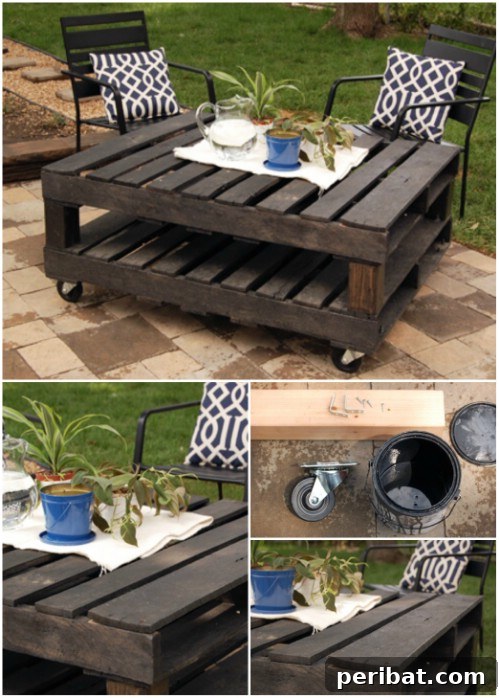 35 Creative Outdoor Pallet Ideas for Every DIY Skill Level 19 Pallet Mobile Outdoor Table with Wheels