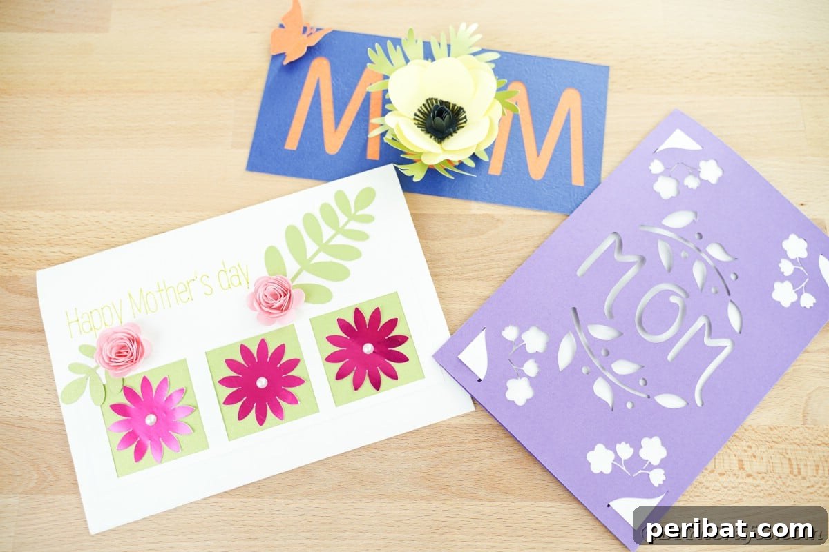 Three mothers day cards on wooden table