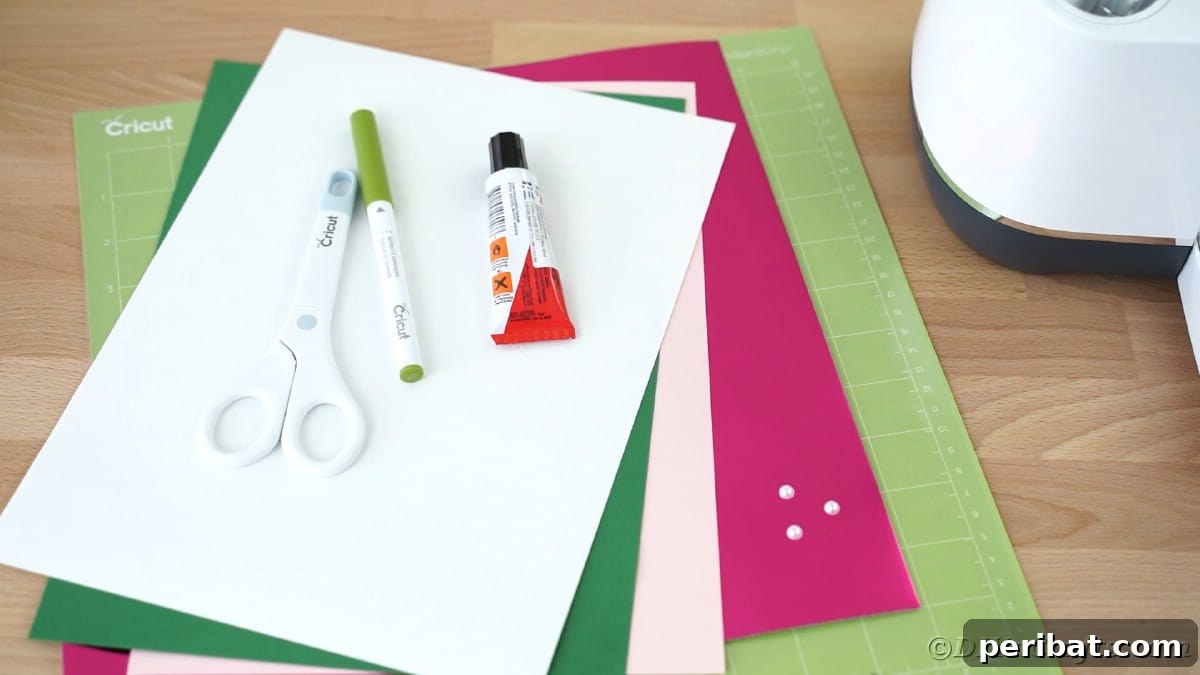 Supplies for making a mother's day card with a Cricut