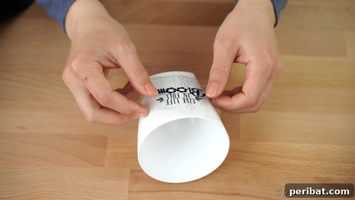Placing message onto white flower pot, finalizing the personalized touch