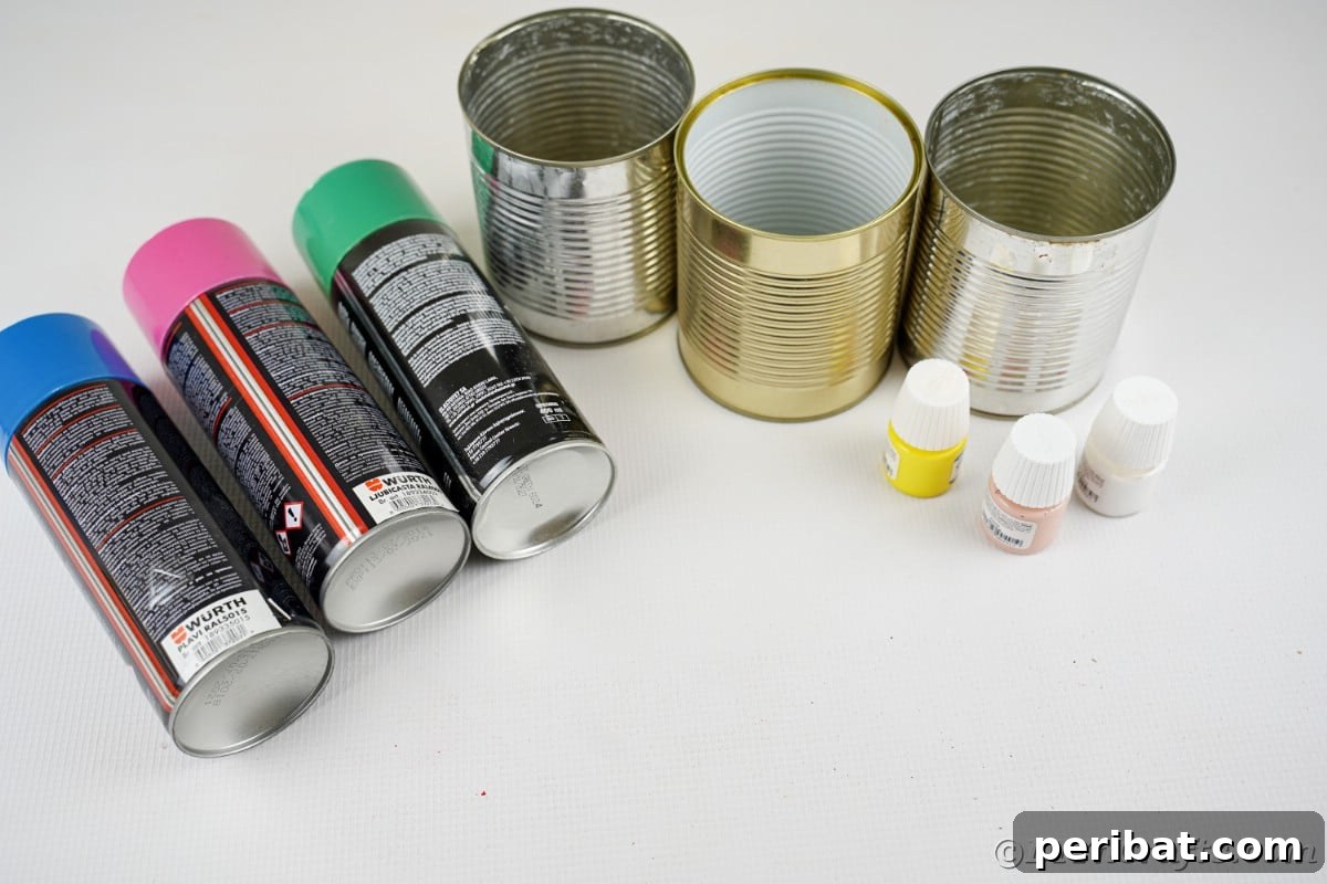 Supplies for tin can ball toss game craft