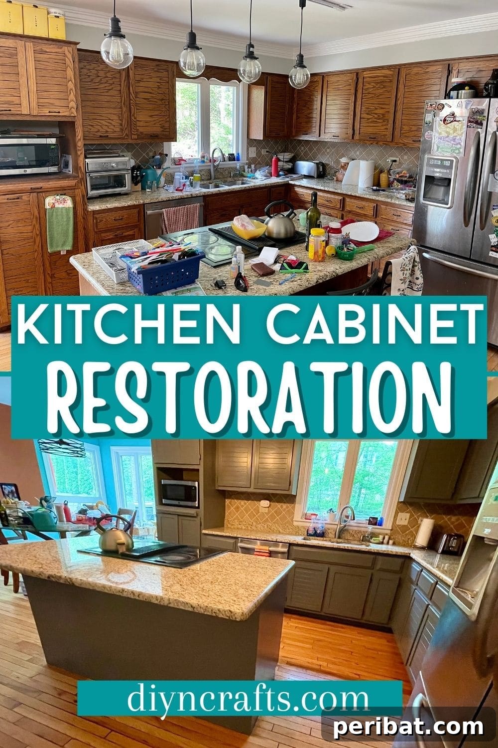 Collage image for kitchen restoration with before and after images showing a stunning transformation