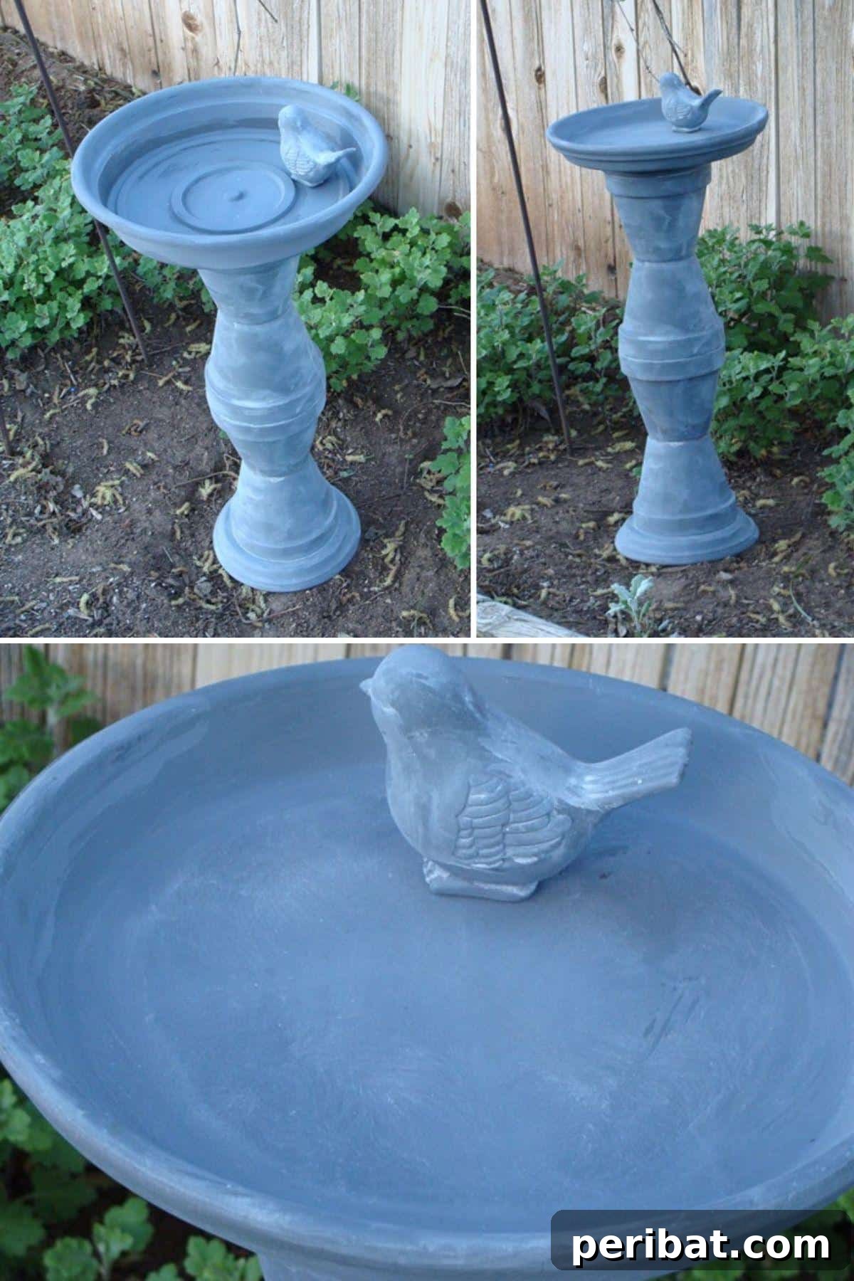 27 Terracotta Crafts to Elevate Your Outdoor Decor 12 DIY Bird Bath collage, featuring bird baths creatively made from stacked terra cotta pots and saucers.