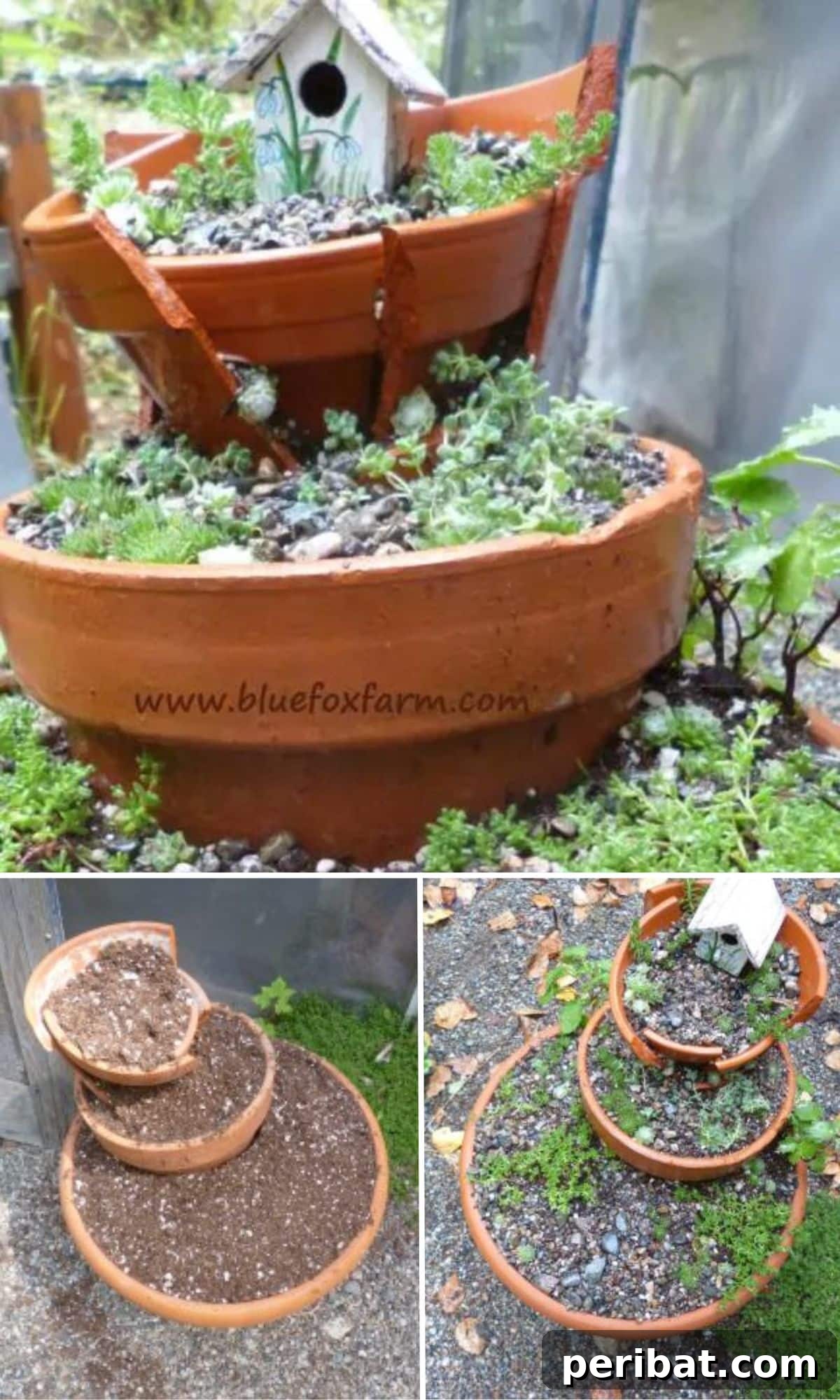 27 Terracotta Crafts to Elevate Your Outdoor Decor 5 Mini garden in a broken terra cotta pot, designed like a whimsical fairy garden.