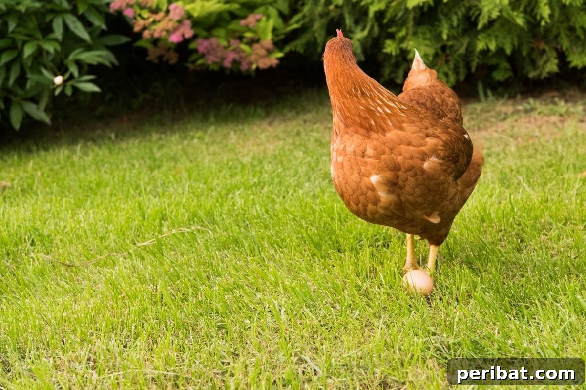 Chicken-Powered Gardening: 20 Essential Tips 17 Chicken with an egg on the grass, illustrating controlled lawn grazing