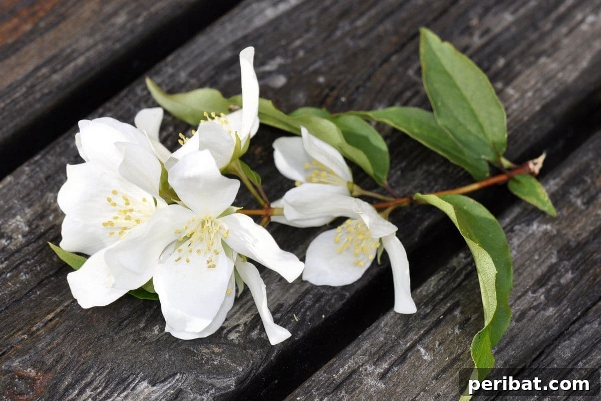 From Snip to Shrub: 15 Varieties You Can Grow from Cuttings 13 a picked branch of Mock Orange with white flowers and green leaves