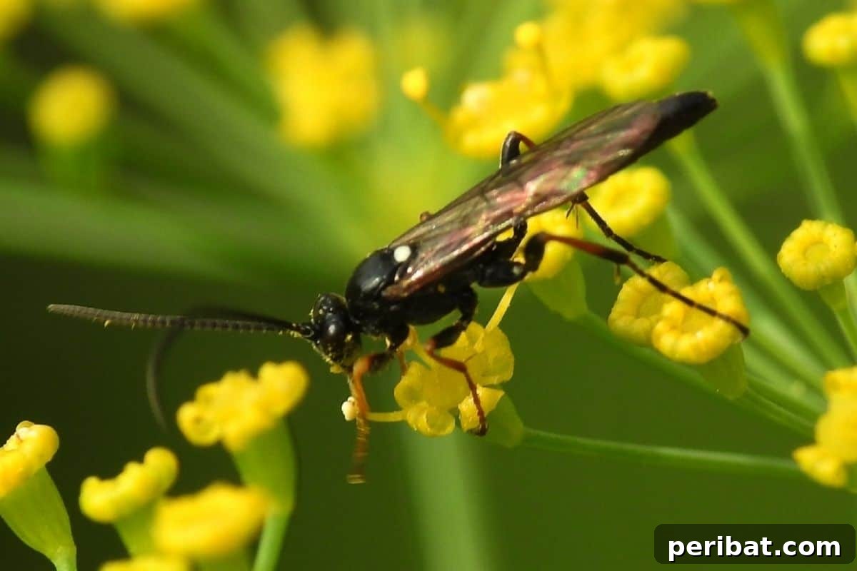 11 Natural Pest Control Powerhouses for Your Garden 12 An ichneumon wasp perched on a vibrant yellow flowering plant in a garden.