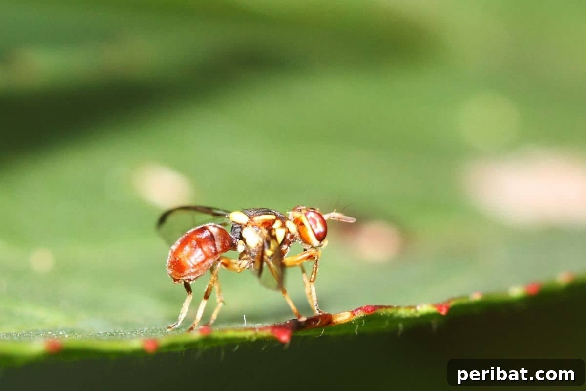 11 Natural Pest Control Powerhouses for Your Garden 13 A tiny Trichogramma wasp inspecting a leaf of a plant, searching for pest eggs.