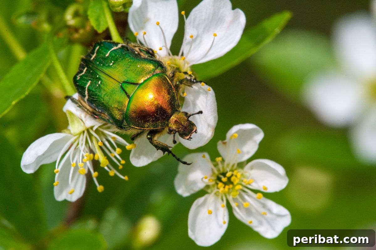 11 Natural Pest Control Powerhouses for Your Garden 5 Several beetles resting on the delicate white petals of flowers.