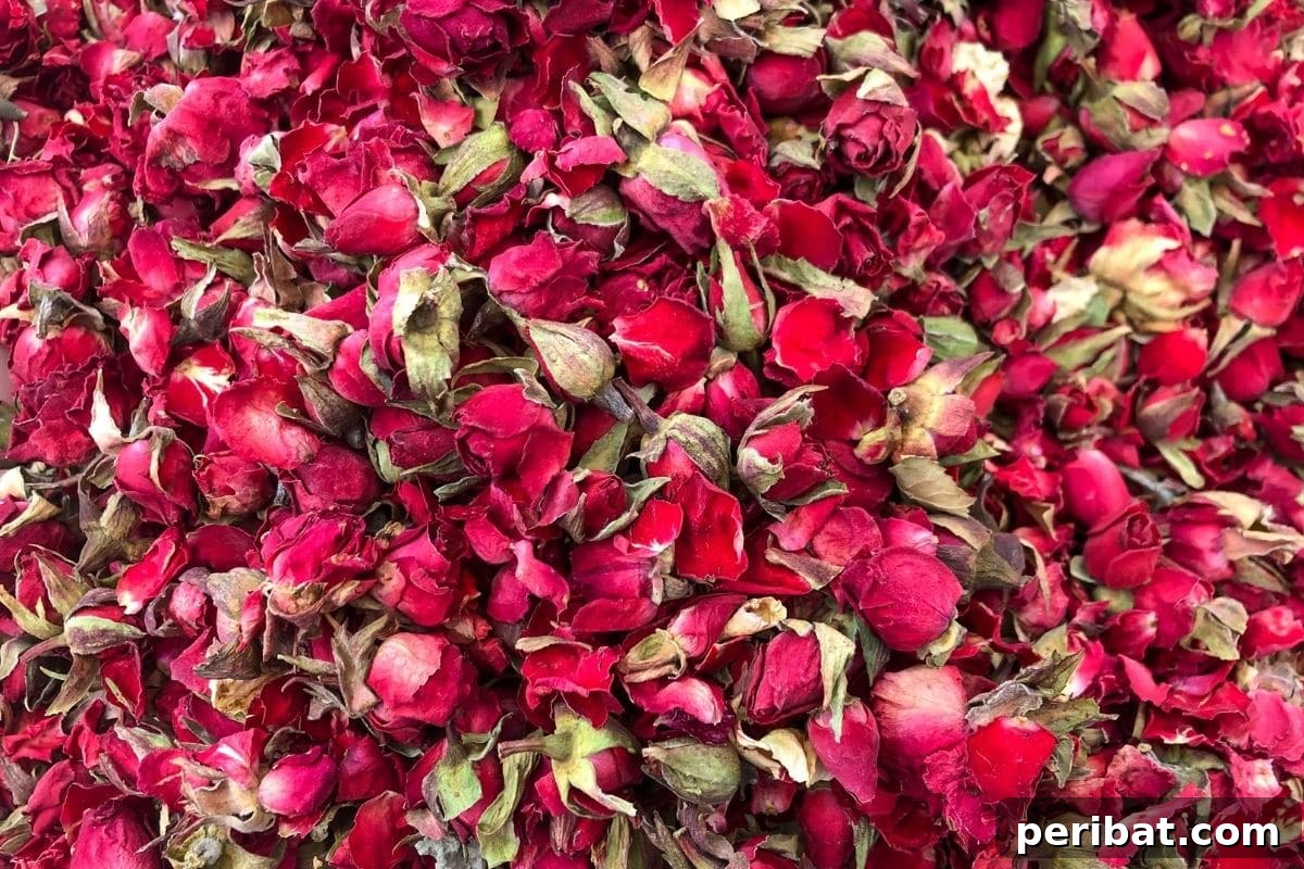 From Garden to Gourmet 10 Edible Flowers to Cultivate 10 A close-up shot of dried rose buds, often used for tea, potpourri, or culinary infusions.