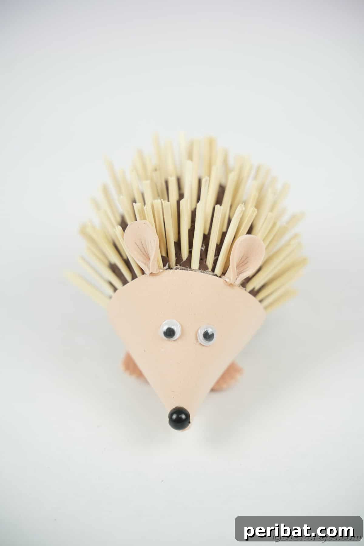 Rustic Foam Hedgehog: An Easy Autumn Craft for Kids 21 Foam hedgehog with wood spikes on white table