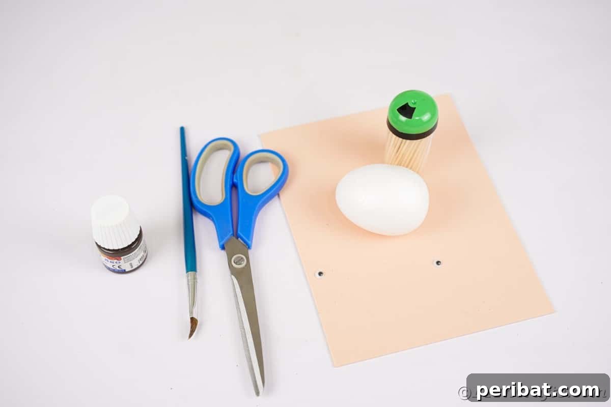 Rustic Foam Hedgehog: An Easy Autumn Craft for Kids 9 Tan foam paper and styrofoam egg with paint on white table