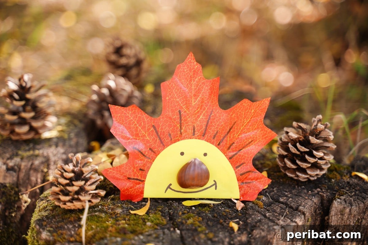 Artificial leaf with yellow smiling face sitting up on stump