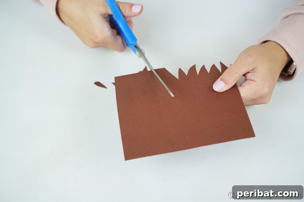 Charming Toilet Paper Roll Hedgehogs for Autumn 14 Cutting spikes onto brown paper
