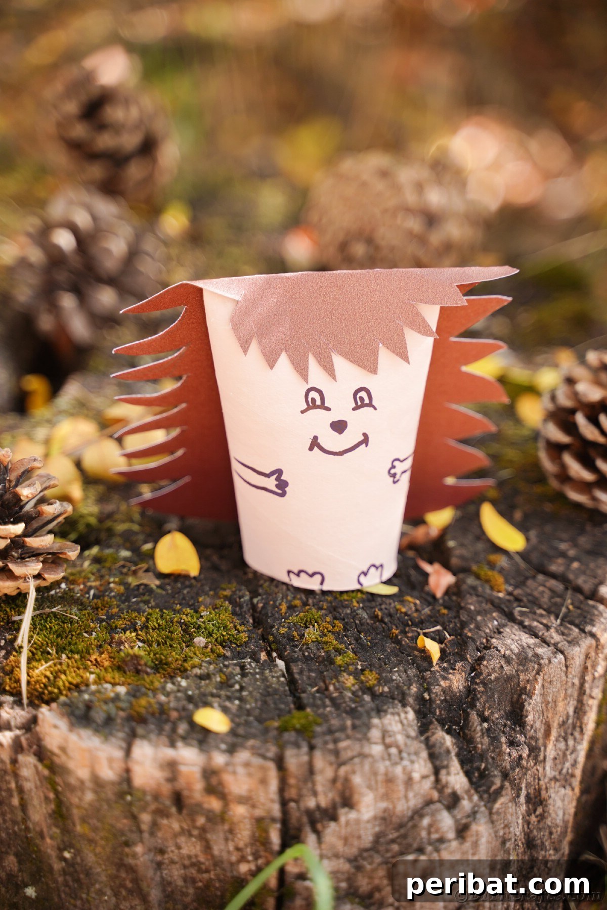 Charming Toilet Paper Roll Hedgehogs for Autumn 5 Paper hedgehog sitting on stump by pinecones