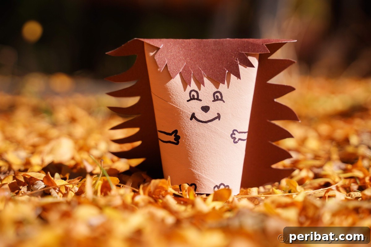 Charming Toilet Paper Roll Hedgehogs for Autumn 6 Toilet paper hedgehog sitting in pile of leaves