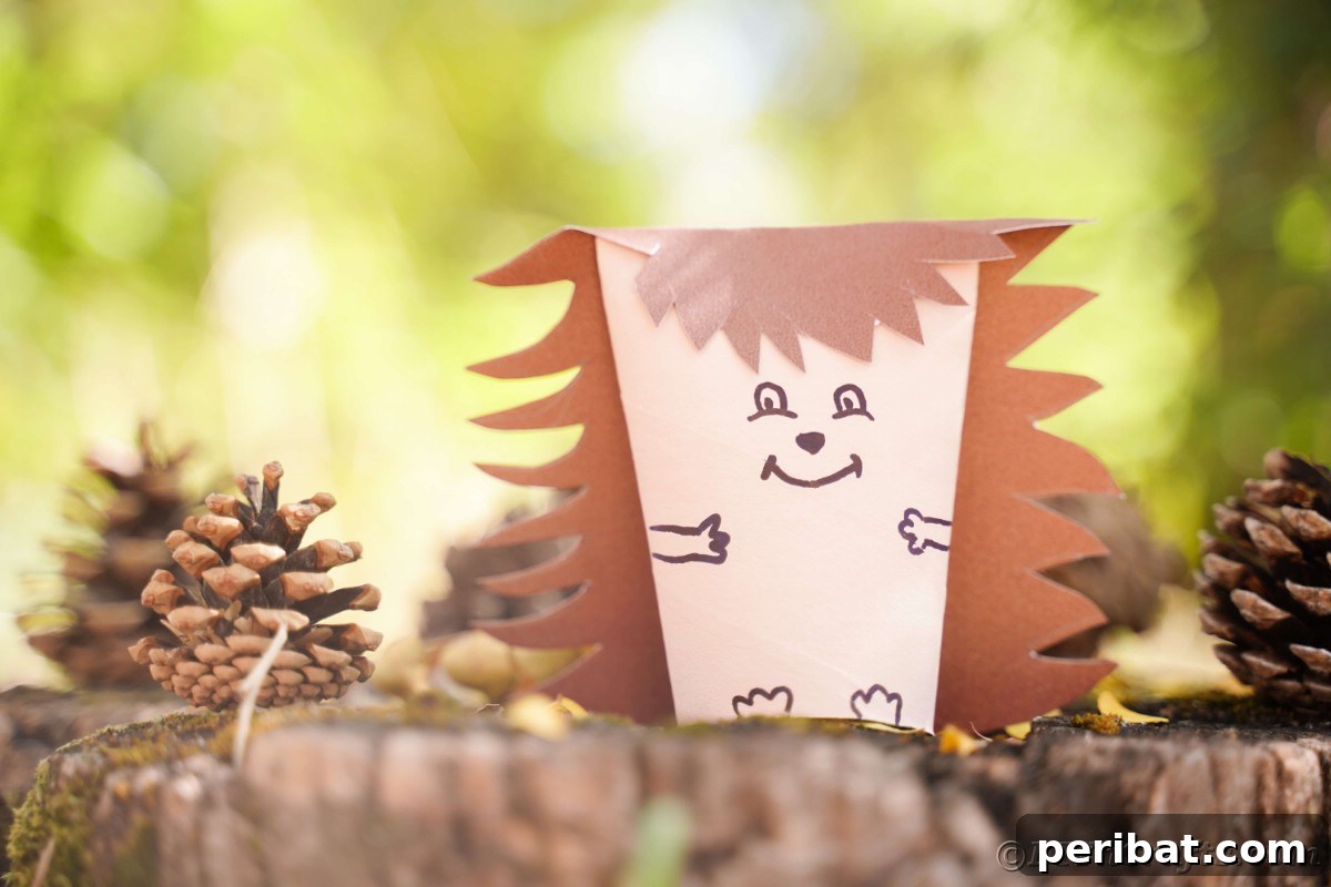 Charming Toilet Paper Roll Hedgehogs for Autumn 8 Light brown and dark brown paper hedgehog on stump
