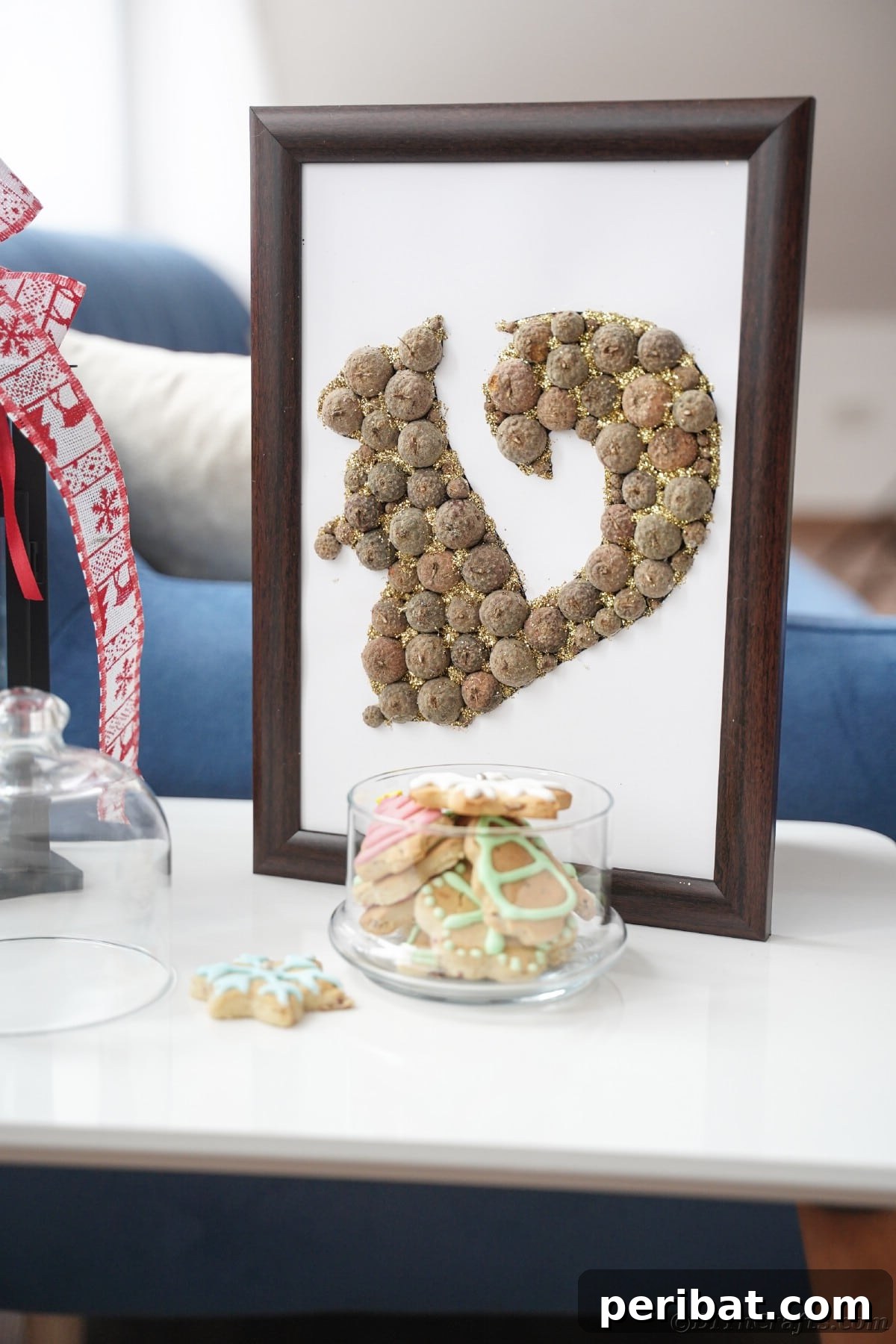 Charming Framed Squirrel with Acorn Cap Wall Decor 18 Framed acorn cap squirrel on table by blue sofa