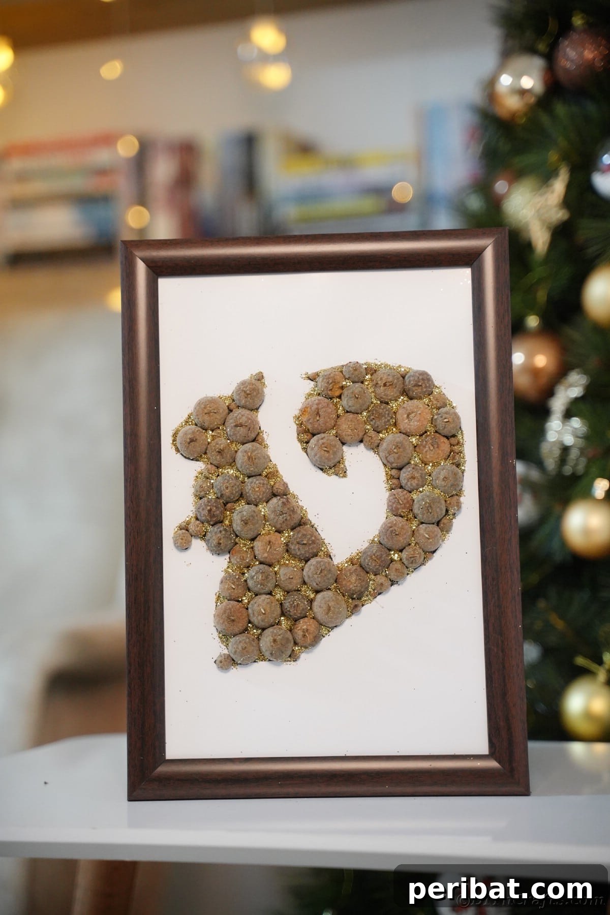 Charming Framed Squirrel with Acorn Cap Wall Decor 19 Squirrel picture in frame in front of Christmas tree