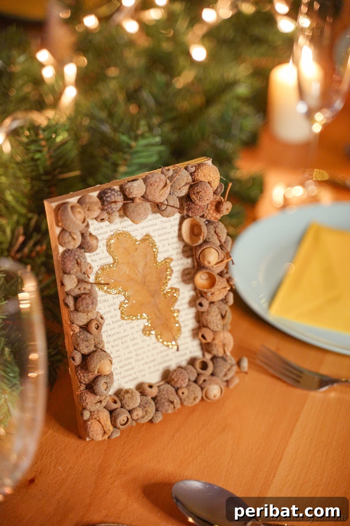 Rustic picture frame on a table with place settings, suggesting elegant fall dining room decor.