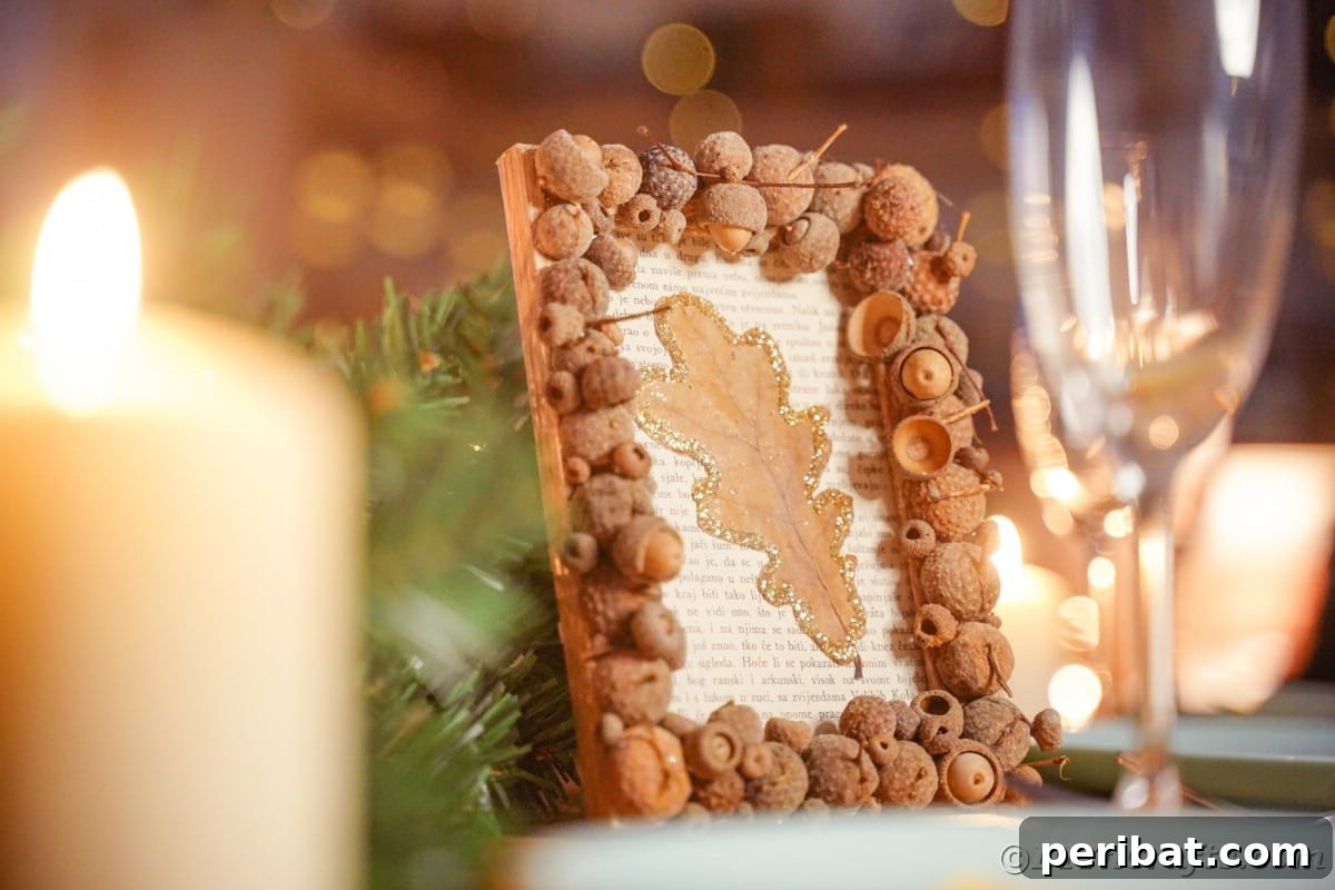 Rustic framed book page with a glitter leaf, perfect for adding autumn sparkle to your home decor.