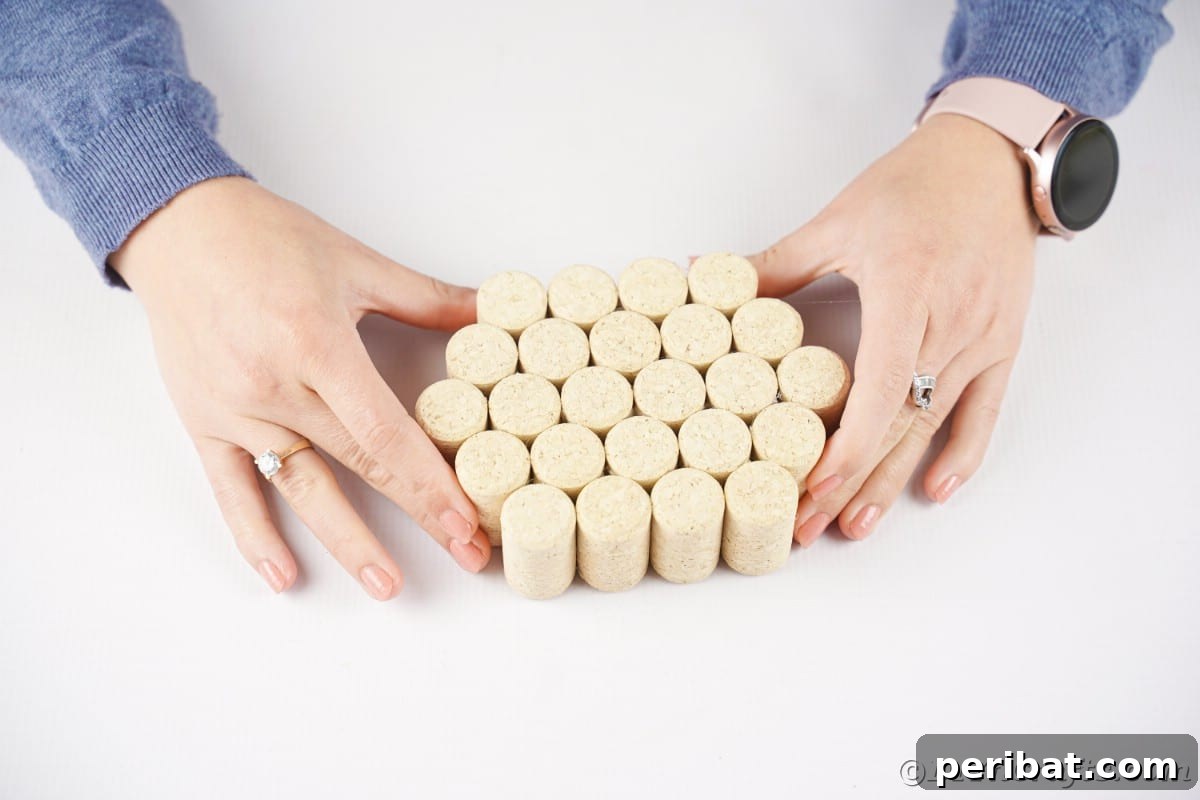 Charming Rustic Wine Cork Pumpkin Creation 11 a collection of wine corks meticulously glued together, forming the distinct shape of a pumpkin on a clean white table