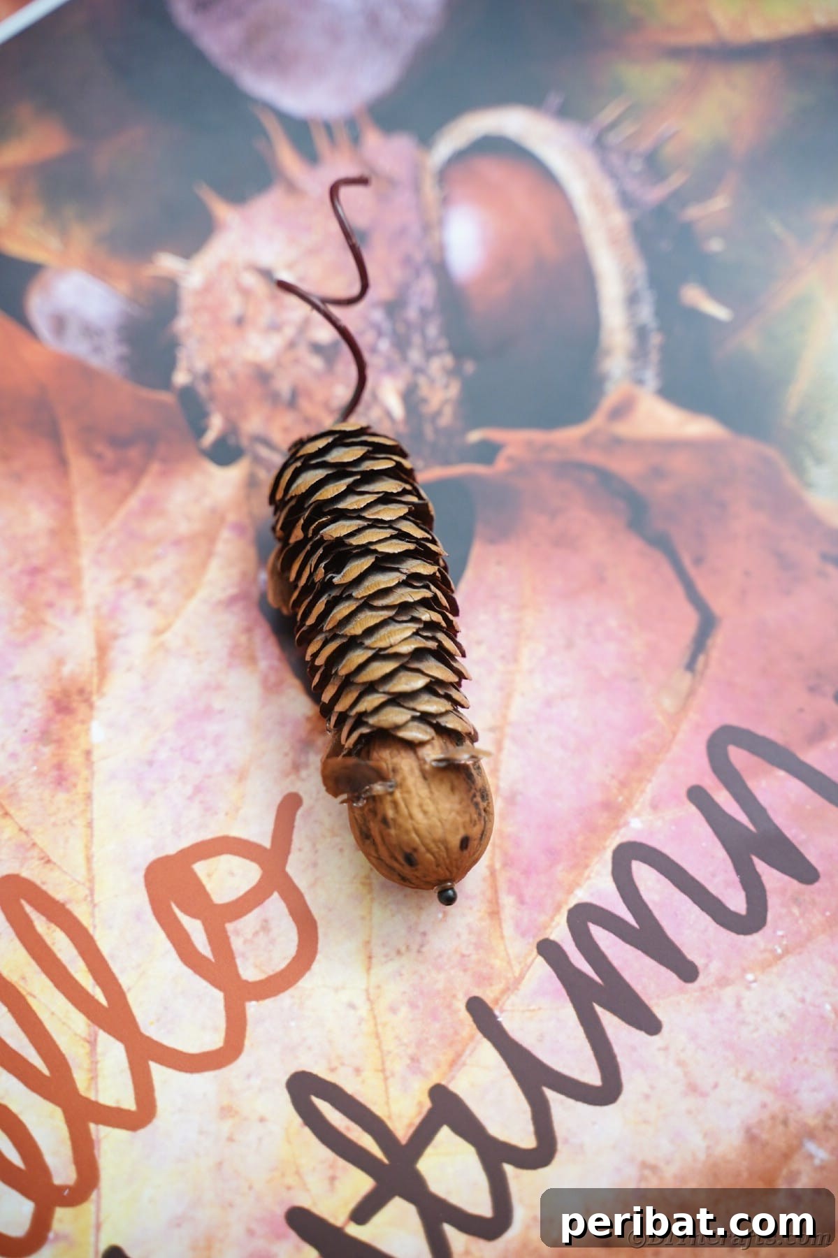 Adorable Pinecone and Pecan Mice Craft 23 fake mouse made of pinecones on autumn paper