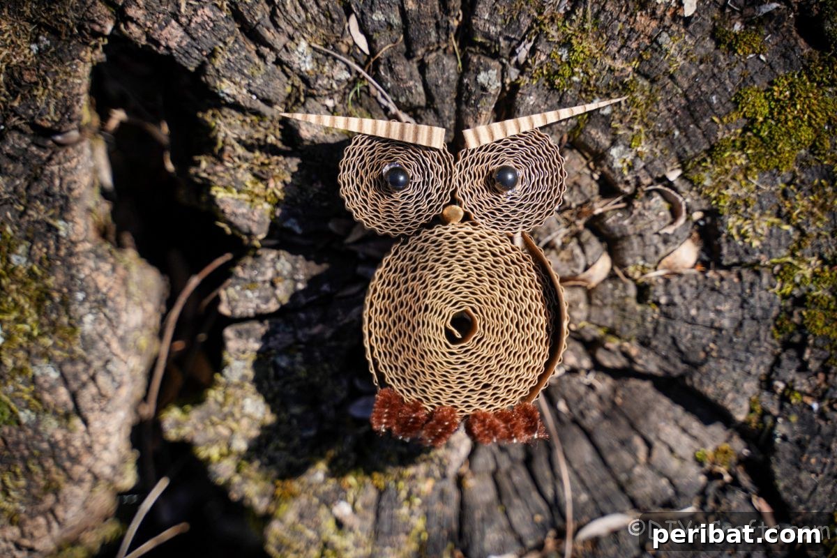 Rustic Rolled Cardboard Owl Art 23 cardboard owl on tree stump