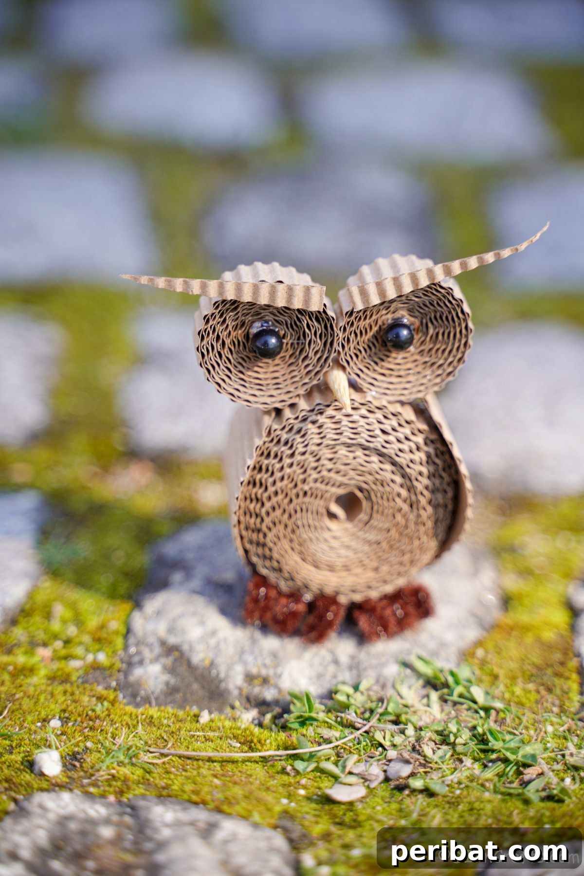 Rustic Rolled Cardboard Owl Art 24 cardboard owl on rocks