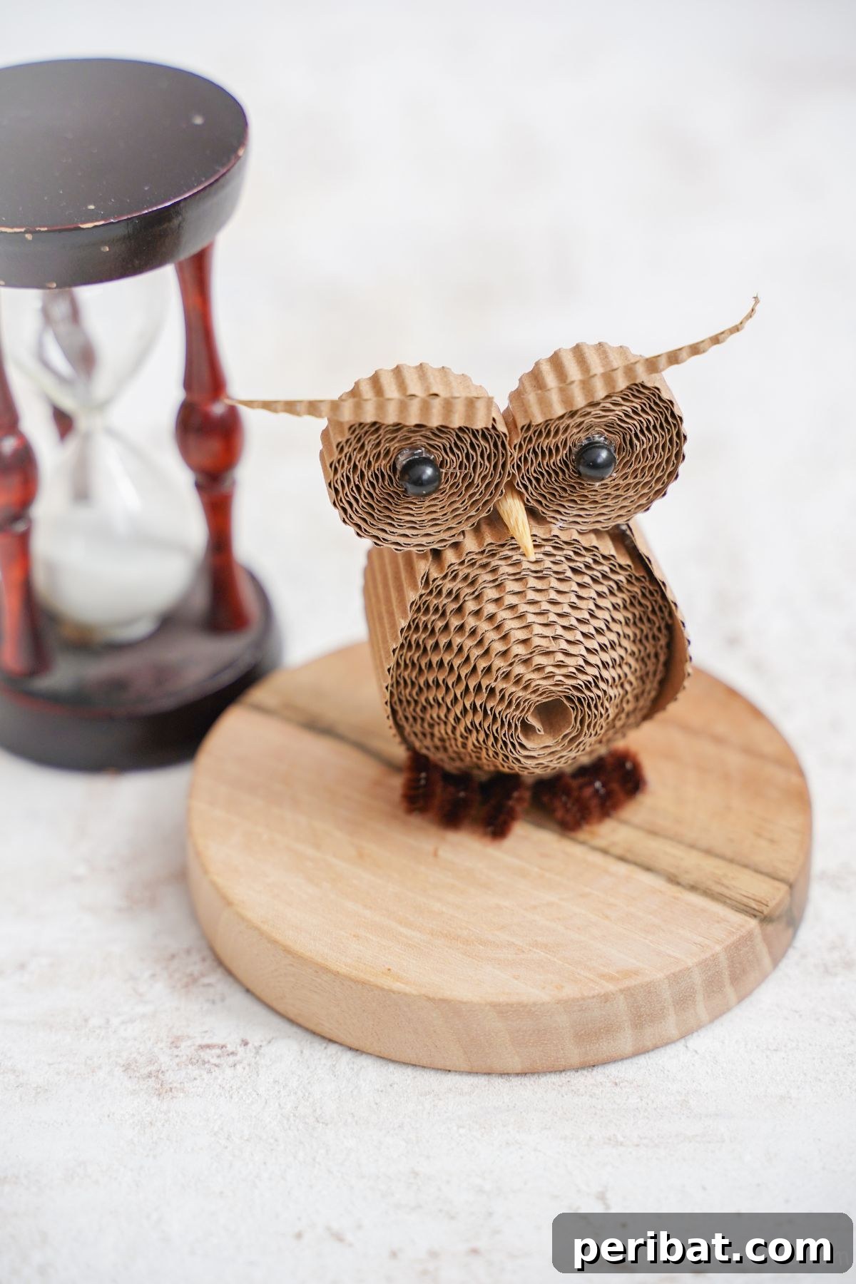 Rustic Rolled Cardboard Owl Art 25 cardboard owl on wood slice circle