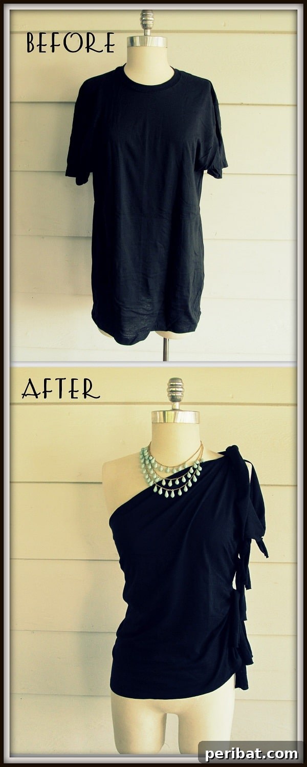 Fashion DIY Project - No-Sew One-Shoulder Shirt