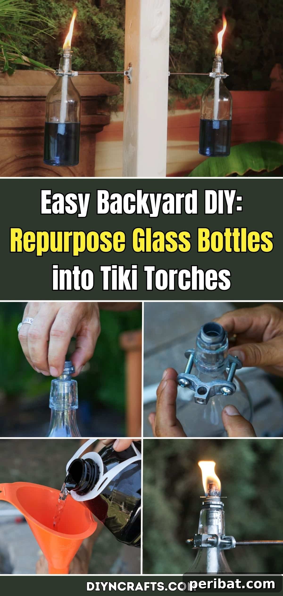 Turn Empty Bottles into Enchanting Tiki Torches 2 Easy Backyard DIY: Repurpose Glass Bottles into Tiki Torches. Learn how to create stunning, eco-friendly outdoor lighting.