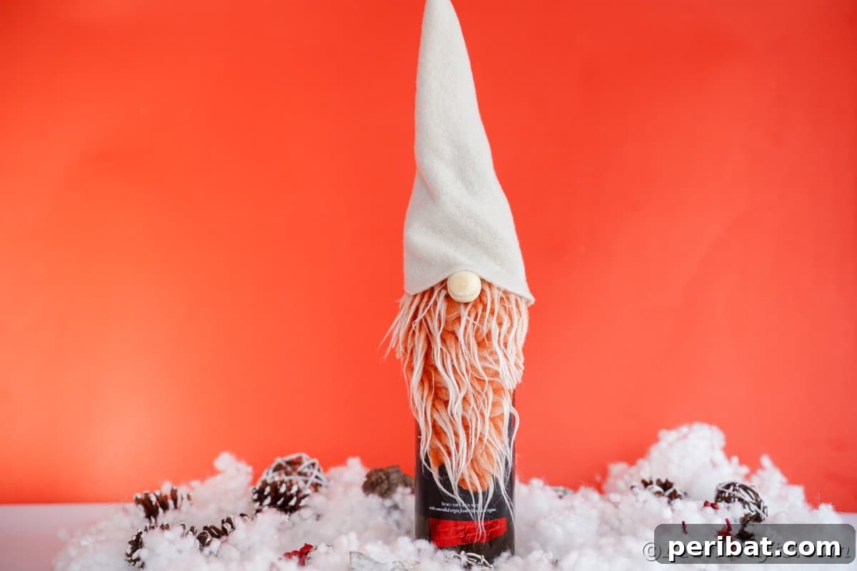 A gnome with a cream hat and an orange beard positioned against a vibrant red wall, demonstrating its visual appeal.
