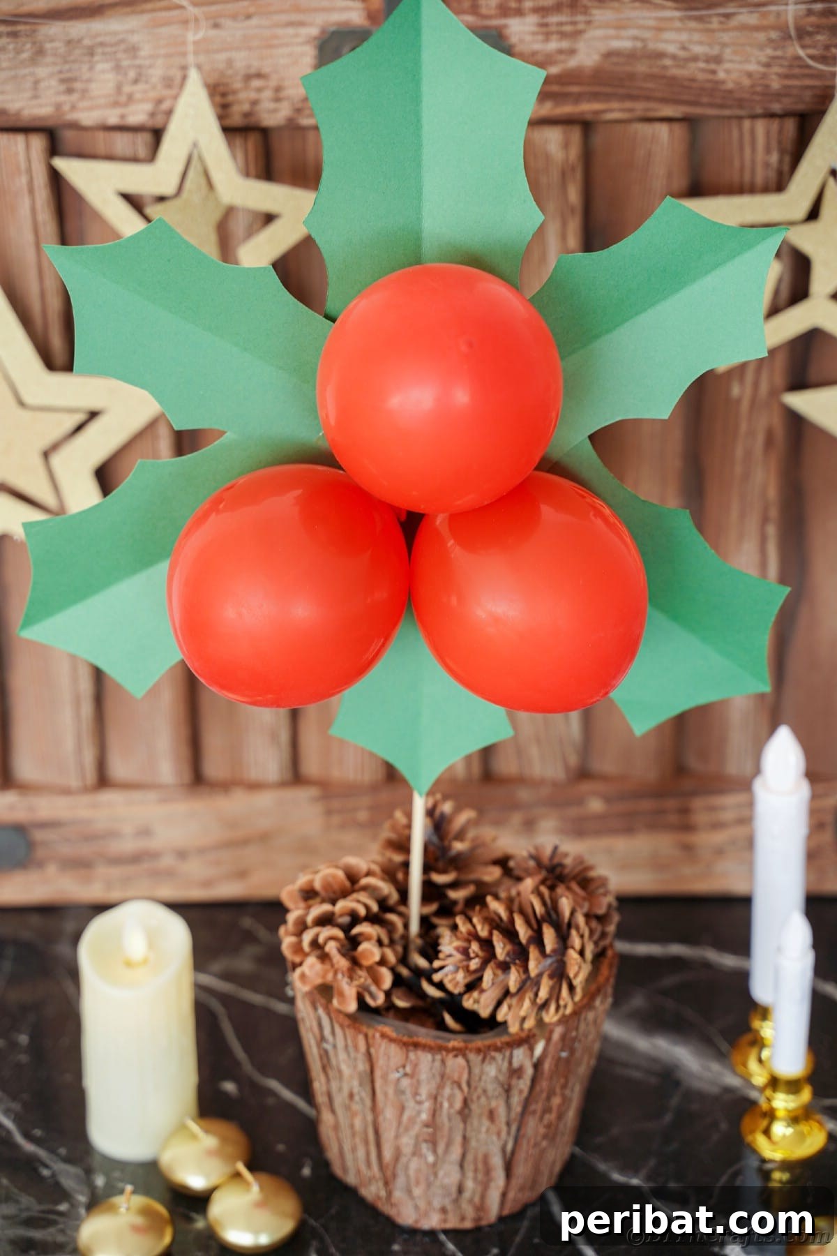 Oversized Holly Berry and Leaf Festive Decor 24 holly leaf and berry decor in bucket with pinecones