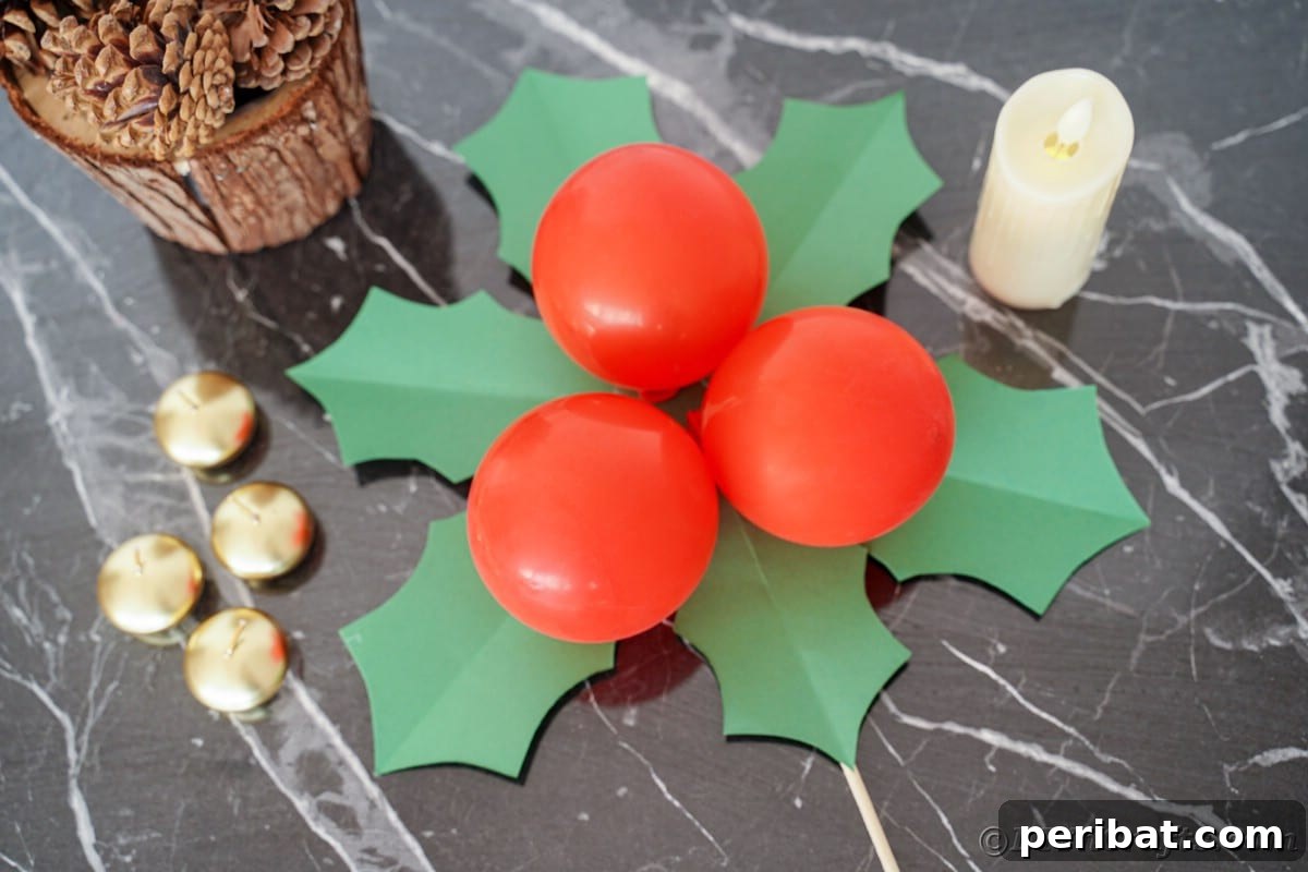 Oversized Holly Berry and Leaf Festive Decor 5 giant Christmas decoration on black marble