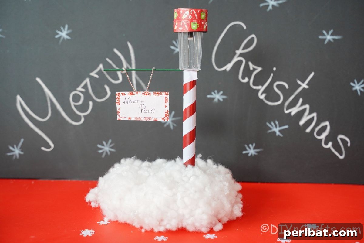 Whimsical Arctic Lamppost Craft 3 miniature street sign with chalkboard in background