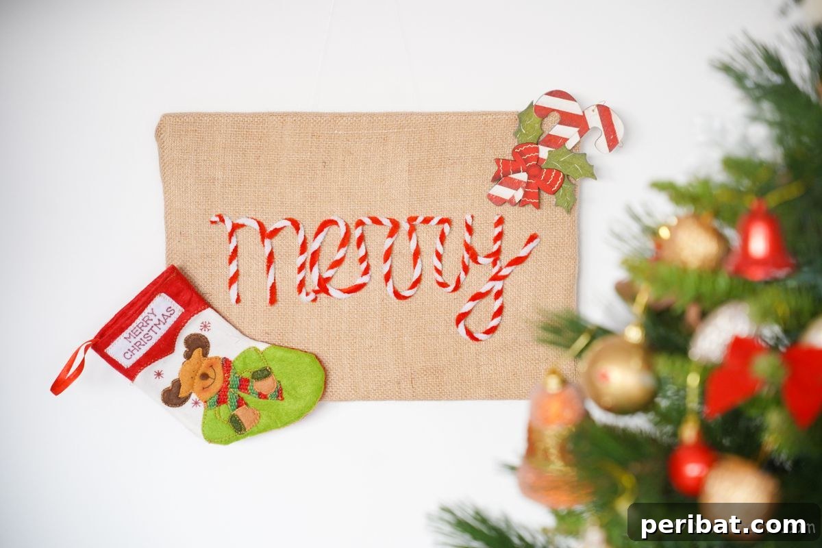Farmhouse Burlap Christmas Decor 12 white wall by christmas tree with burlap merry sign