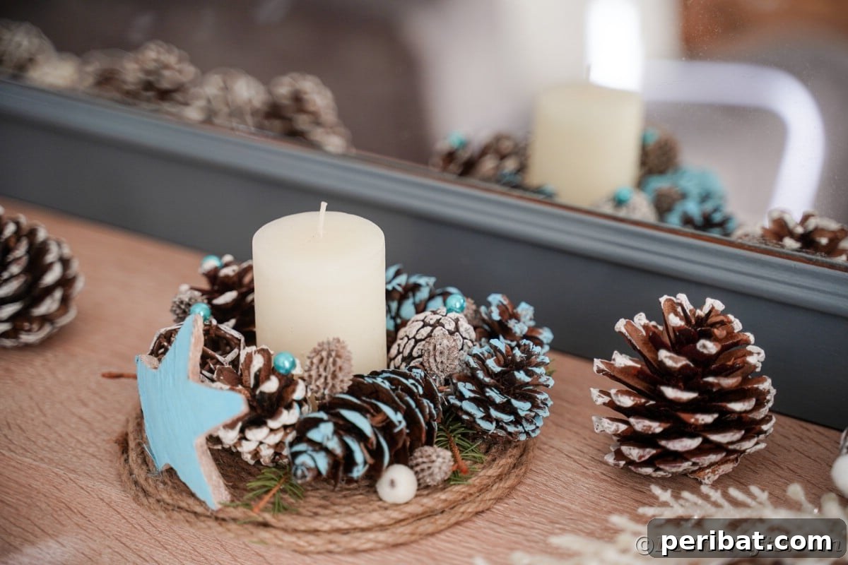Cozy Farmhouse Christmas Candle Centerpiece 3 rustic candle holder in front of mirror