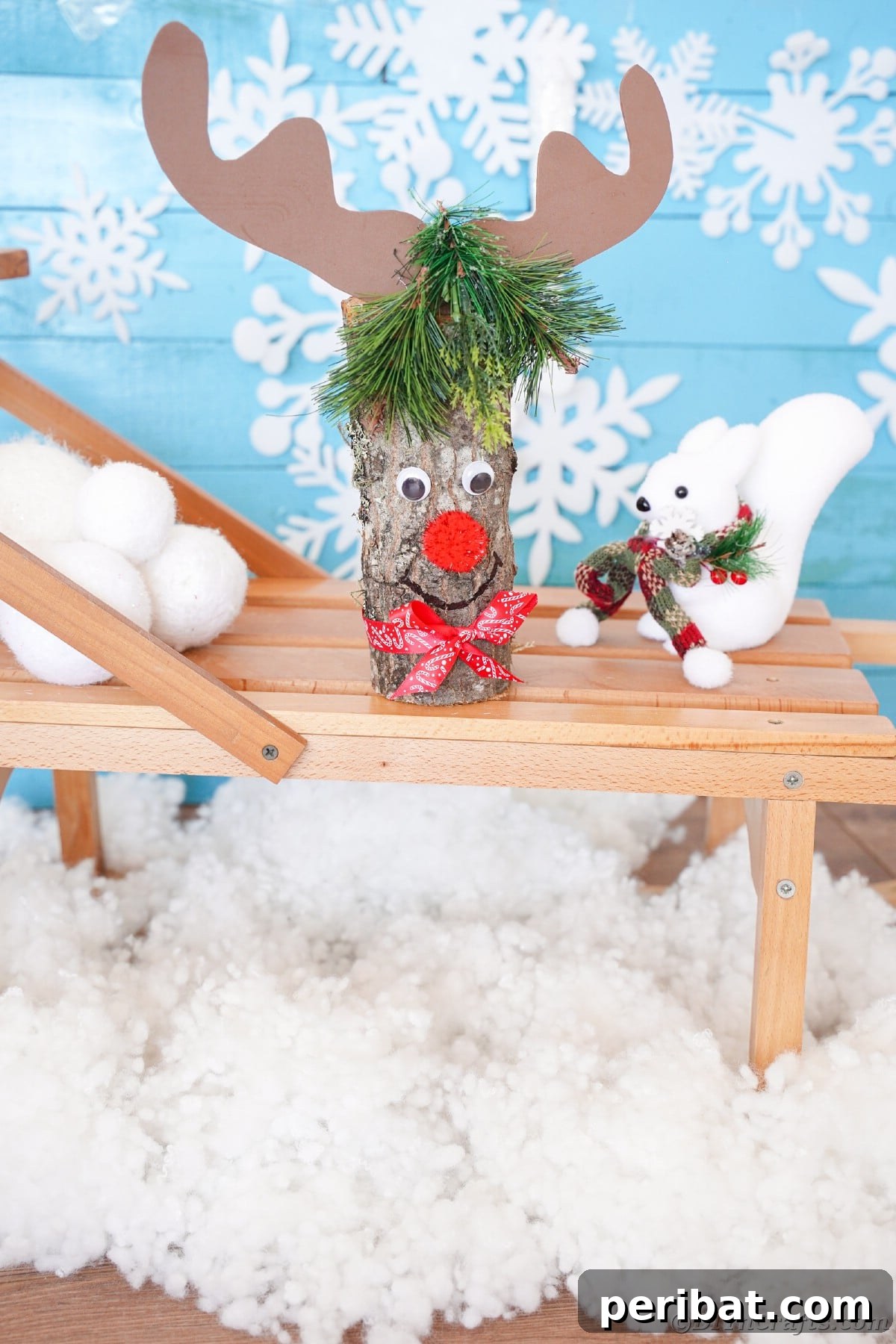 Whimsical Woodland Log Reindeer Decor 16 log reindeer on wooden tray