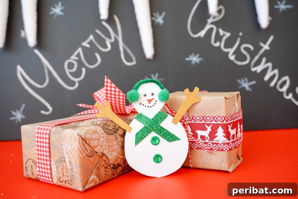 Simple Snowman Christmas Card Craft for Children 7 snowman in front of chalkboard