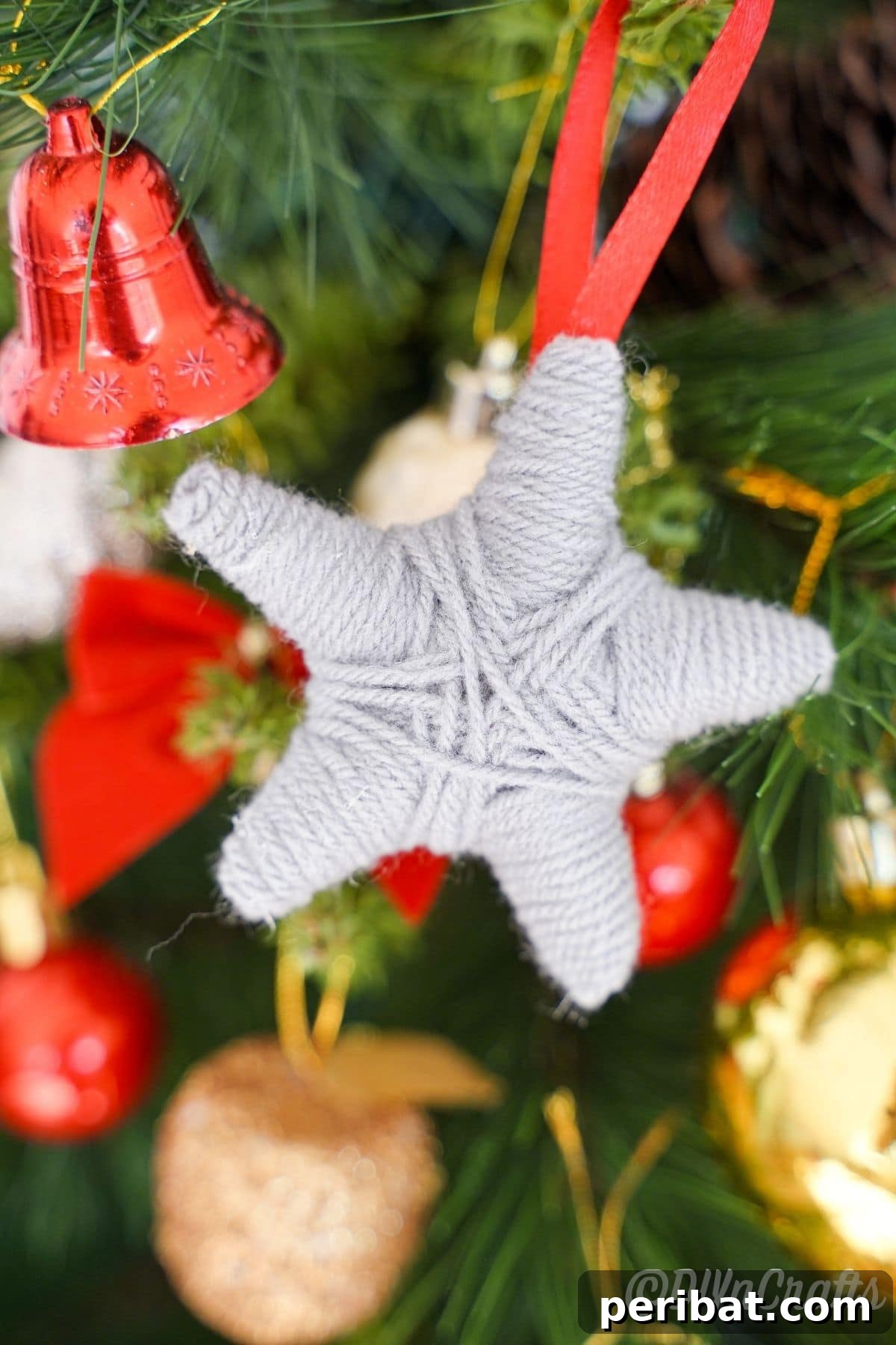 Charming Rustic Yarn Star Tree Ornament 15 yarn ornament on tree