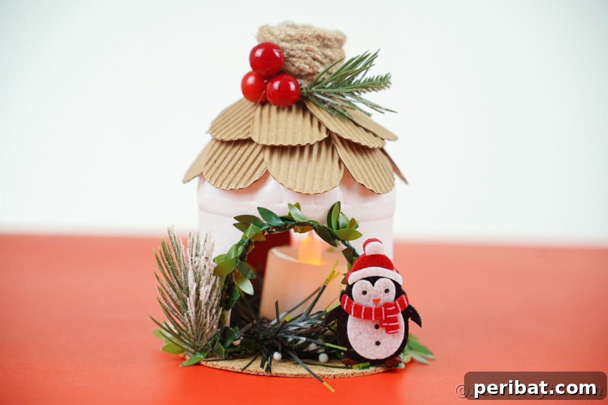 white bottle mini house on red table with white background