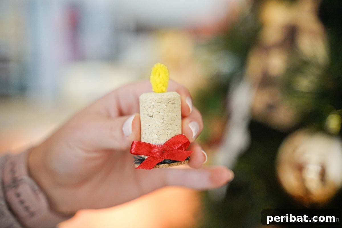 Crafted Wine Cork Candle Accents 15 hand holding mini candle ornament
