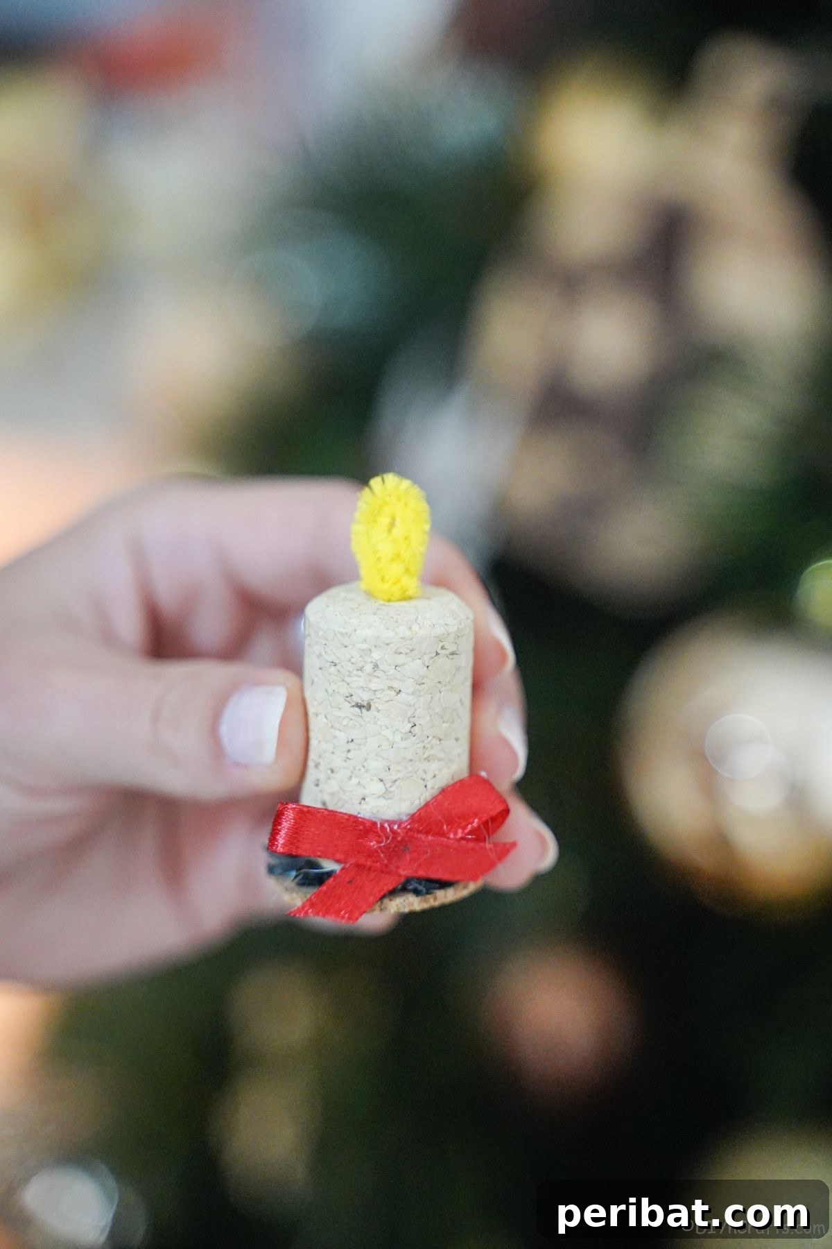 Crafted Wine Cork Candle Accents 6 mini candle made from wine cork in front of Christmas tree