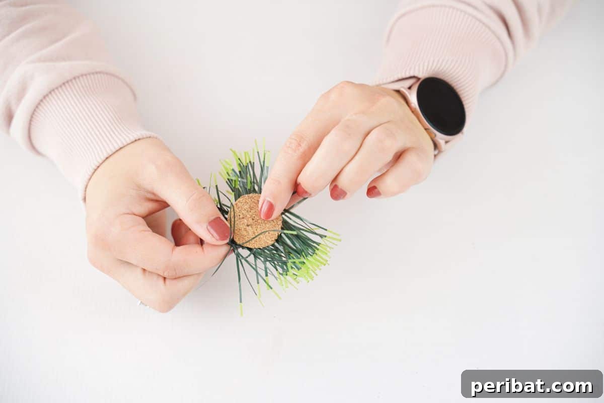 Crafted Wine Cork Candle Accents 10 greenery being glued on cork round