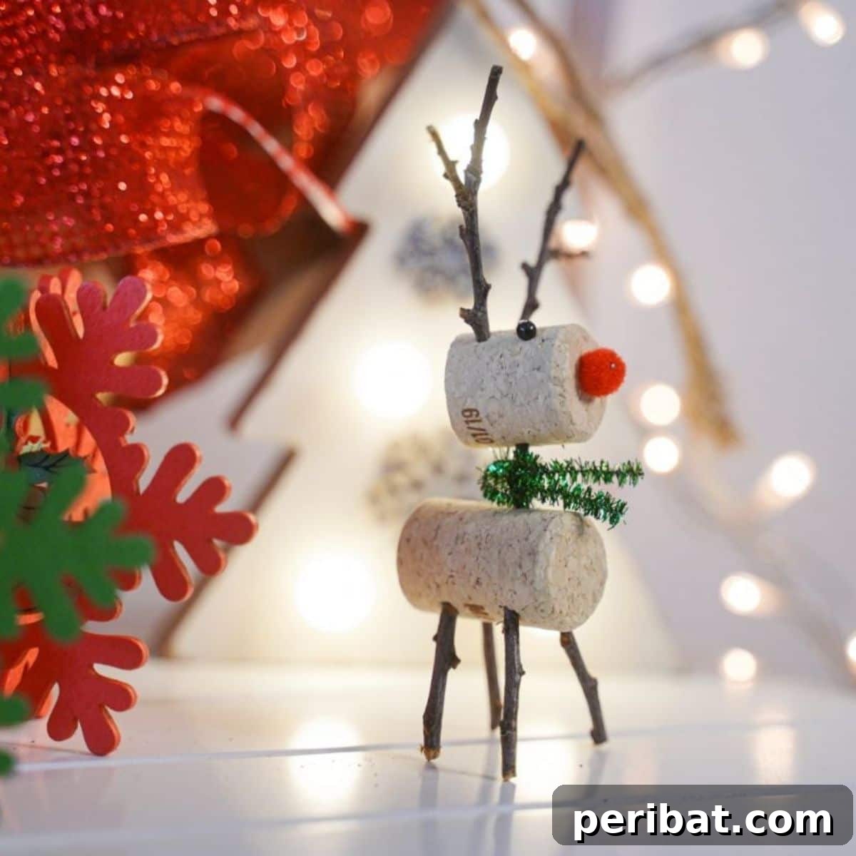 Wine cork reindeer ornament, rustic Christmas craft