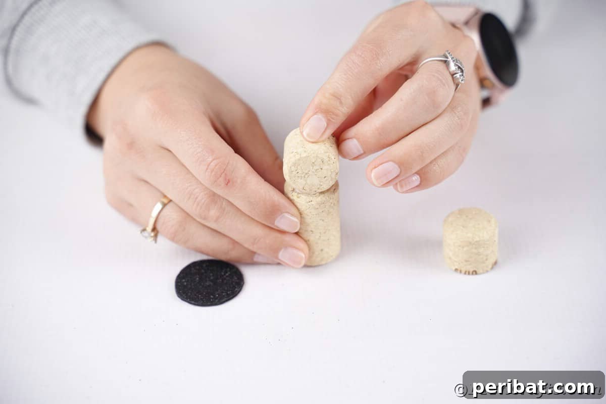hand gluing cork pieces together